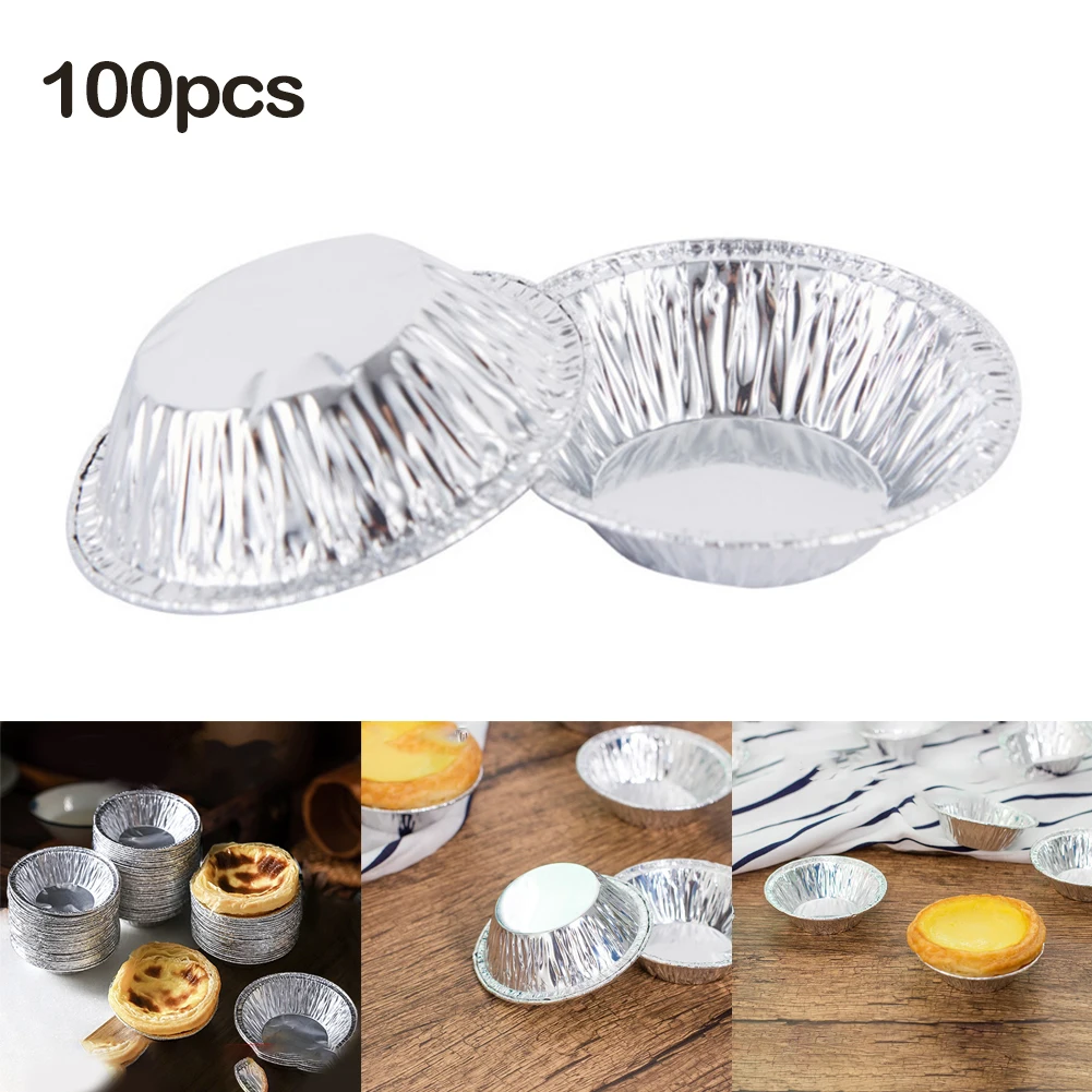 

100pcs Disposable Aluminum Foil Baking Cups Egg Tart Pan Cupcake Egg Tart Mold Cookie Pudding Mould Baking Mold Pastry Tools