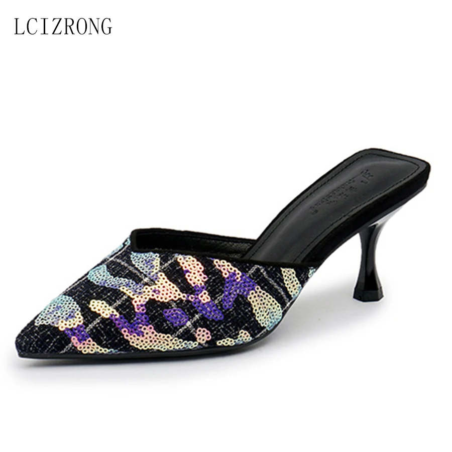 

Summer Bling Women Sandals Kitten Heel Party 9CM High Heel Sandals Office Lady Pointed Toe Shoes