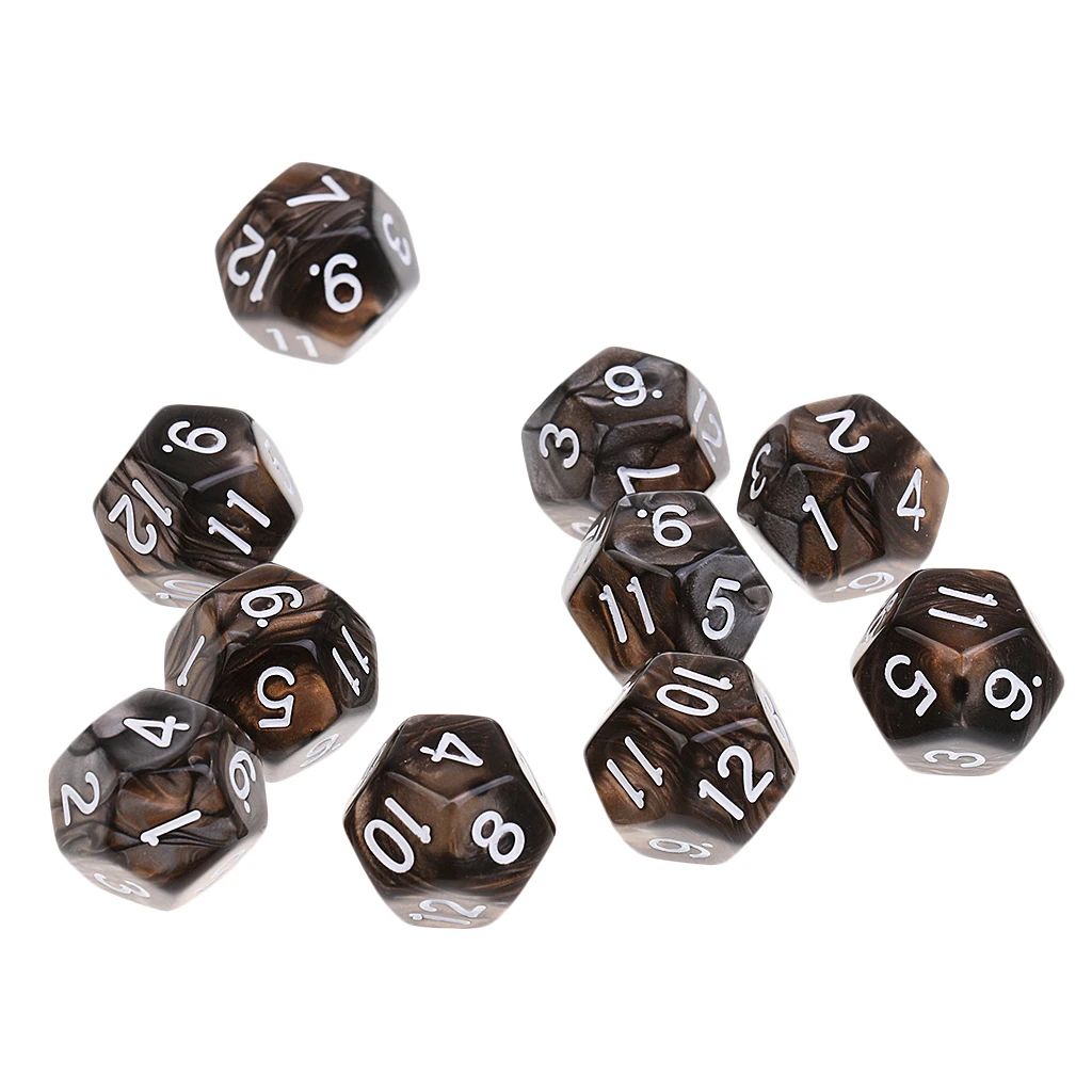 Coffee Gray 12mm 10 шт. 12 сторонних кубиков D12 многогранные кости для подземелий и драконов вечерние настольные игры - Цвет: Coffee Gray 12mm