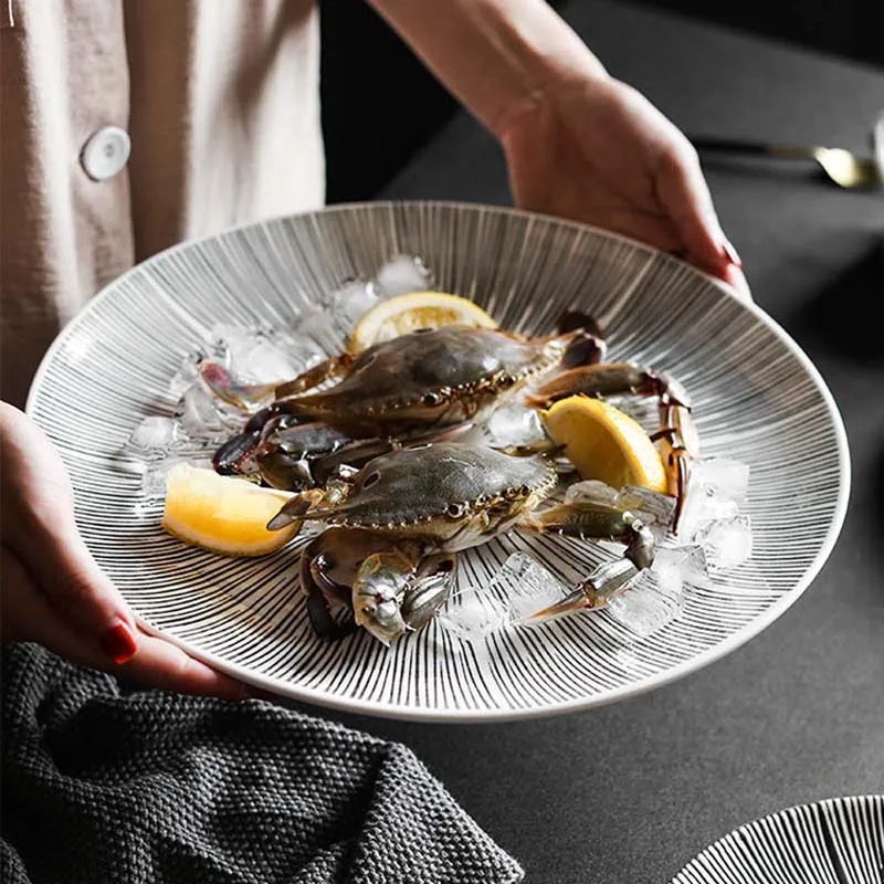 FANCITYJapanese тисненая черная белая тарелка большая круглая Фруктовая для салата