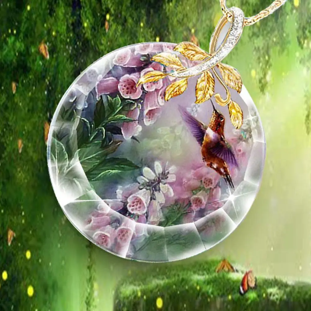 

Lady Exquisite and Elegant Hummingbird Flower Crystal Pendant Necklace Fashion Jewelry Gift Holiday S4X7