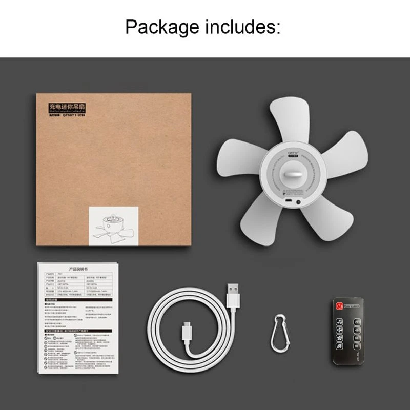 

M2EC 8000mAh USB Rechargeable Remote Control Timing 4 Gears Ceiling Fan Cooling Hanging Fan for Tent Bed Camping Outdoor Home