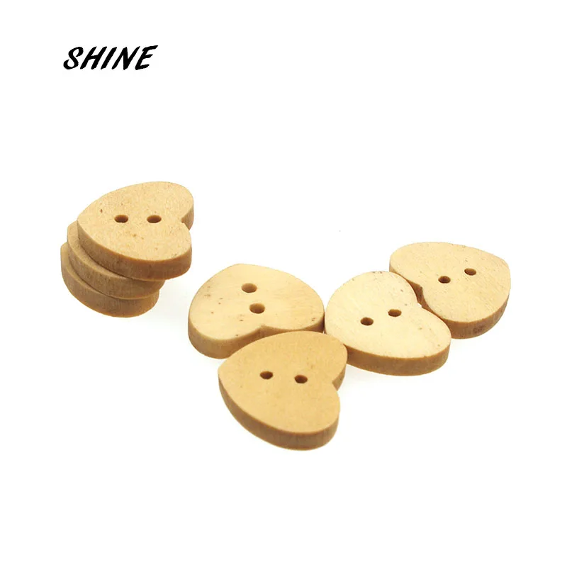 

SHINE 50PCs Wooden Sewing Buttons Scrapbooking Heart Natural Color 2 Holes Costura Botones Decorate bottoni botoes 17*15mm