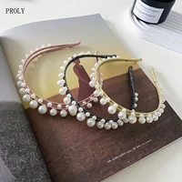 proly new fashion women headband double beaded pearls hairband fresh spring headwear adult hair accessories wholesale