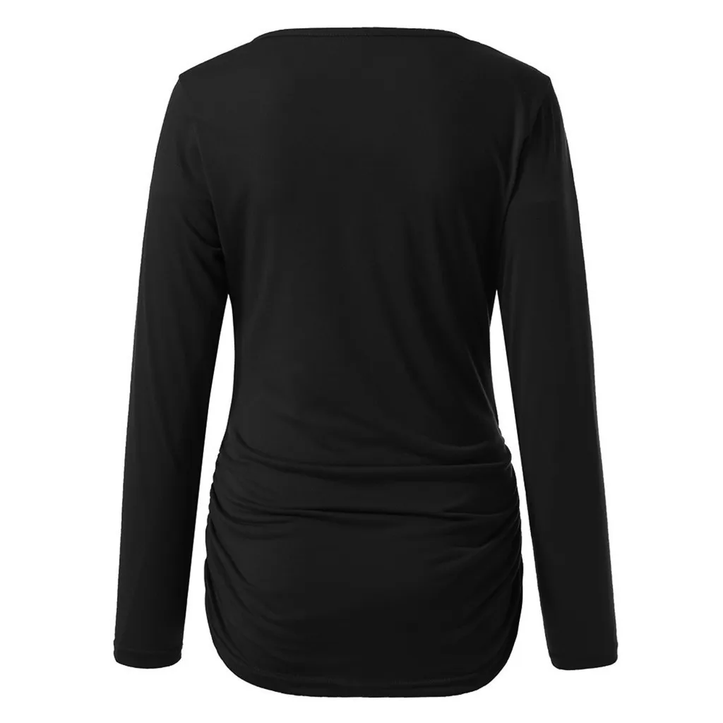 

2019 Tops Women's Print Christmas Side Ruched Long Sleeve Maternity Top Pregnancy Clothes