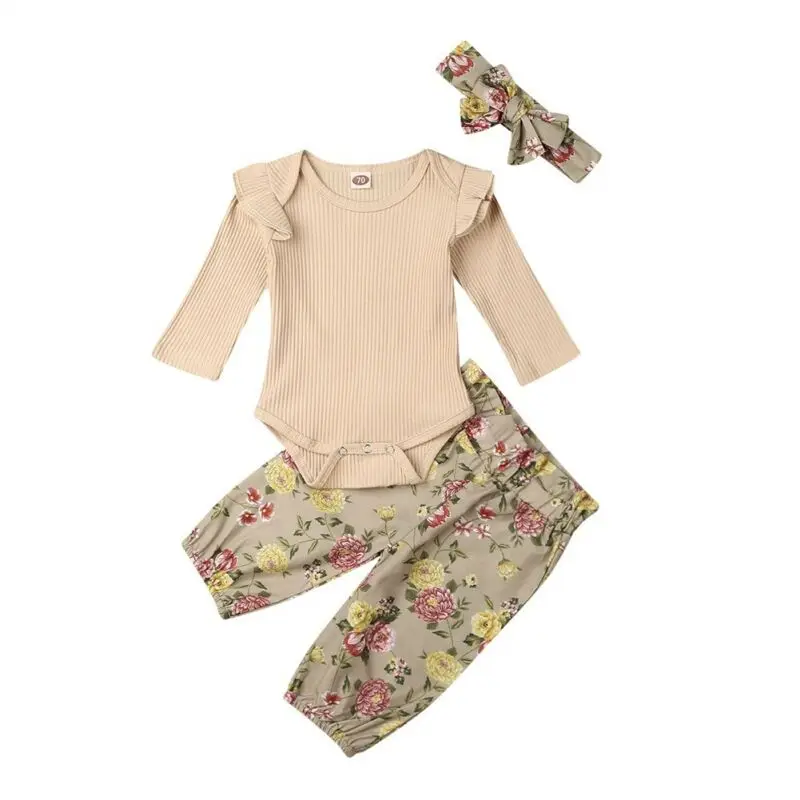 

Baby Girl Headband Romper Jumpsuit Bodysuit Pants Outfit Newborn Clothes Set