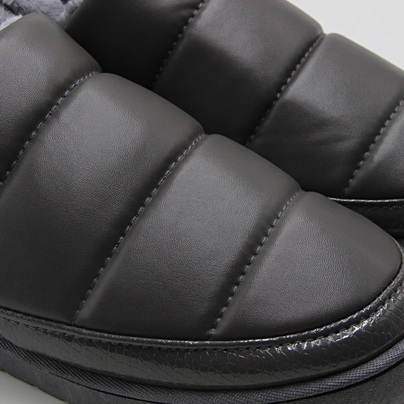 

BomKinta Winter Plus Fur Indoor Leather Slippers Men Comfortable Warm Plush Men Slippers Plus Size 35-46 Unisex Couple Slippers