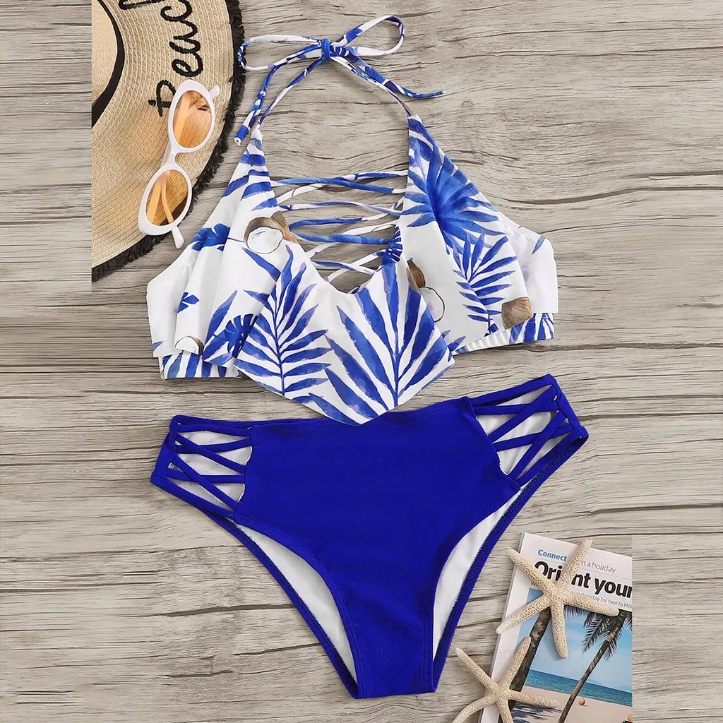 Женский купальник бикини с высокой талией пуш ап принтом женский 2 предмета