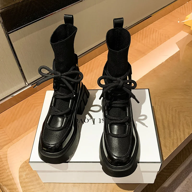 

2020 Women Ankle Boots Shoes Woman Booties Ladies Short Platform Martins Sock Boots Female Lady Motorcycle Boots Shoes For Women