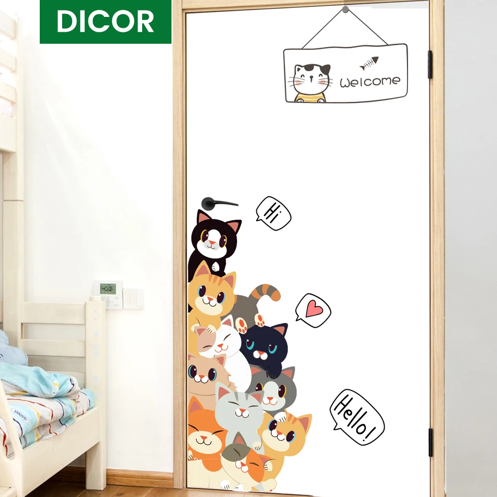 Милая мультяшная наклейка на дверь добро пожаловать холодильник котенок фото