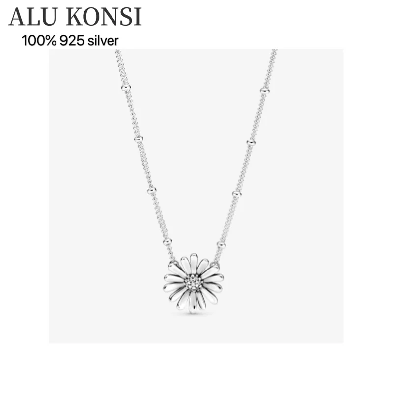 

FIT Original luxury 925 Sterling Silver authentic pan necklace For Women Daisy flowers high quality fashion jewelry wedding gift