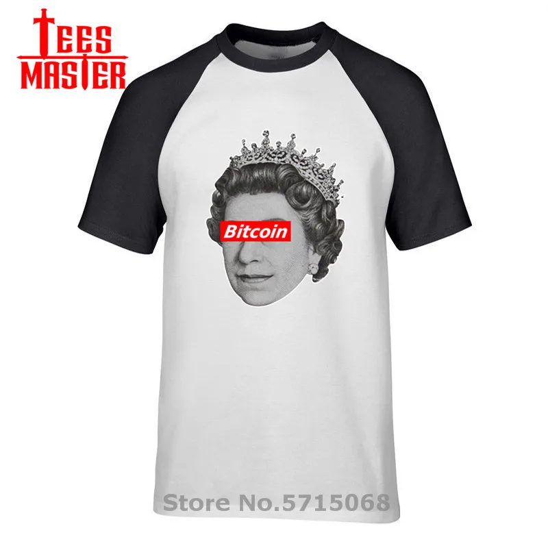 Смешные BTC Биткоин королева криптовалюта бандит Футболка 100% хлопок круглый