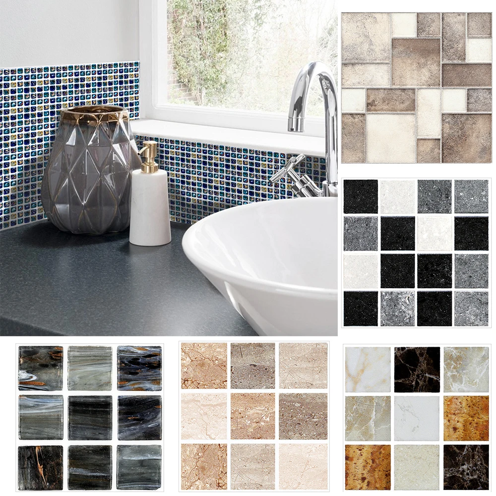 

Funlife 10*10cm*18pcs Mosaic Self-Adhesive Waterproof DIY Wall Art Home Bedroom Bathroom kitchen Tile Sticker Wall Sticker