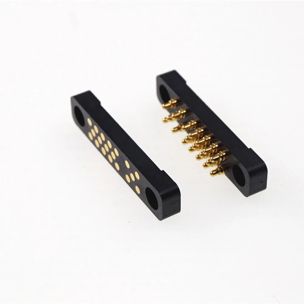 1 Pair Male Female Spring Loaded Pogo Pin Connector 19 Pins Panel Mount Flange PCB SMD 2A 12V Gold Plated 3 Rows 14+5 Position |