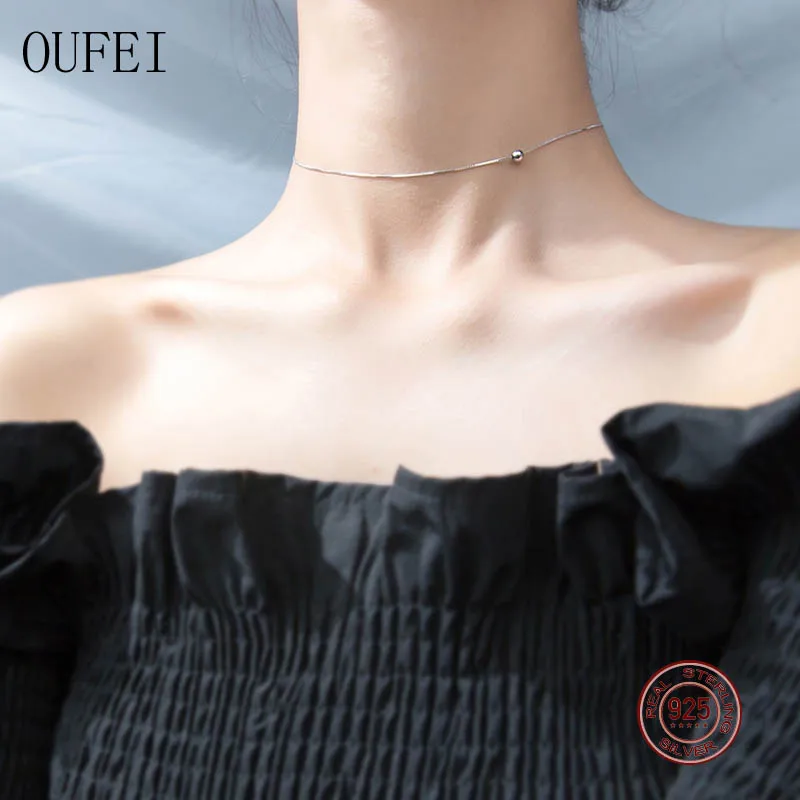 

925 Sterling Silver Necklace For Women Fashion Simplicity Simple Beads Necklace Fine Jewelry Girl Gift Accessories