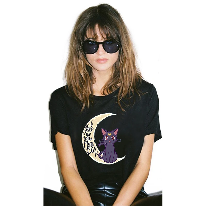 Высококачественная летняя футболка женская с принтом кота Сейлор Мун для