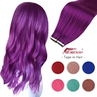 Человеческие волосы для наращивания лента в фиолетовой машине Реми розовые шелковистые прямые волосы бесшовная искусственная кожа наращивание волос красная лента Ins