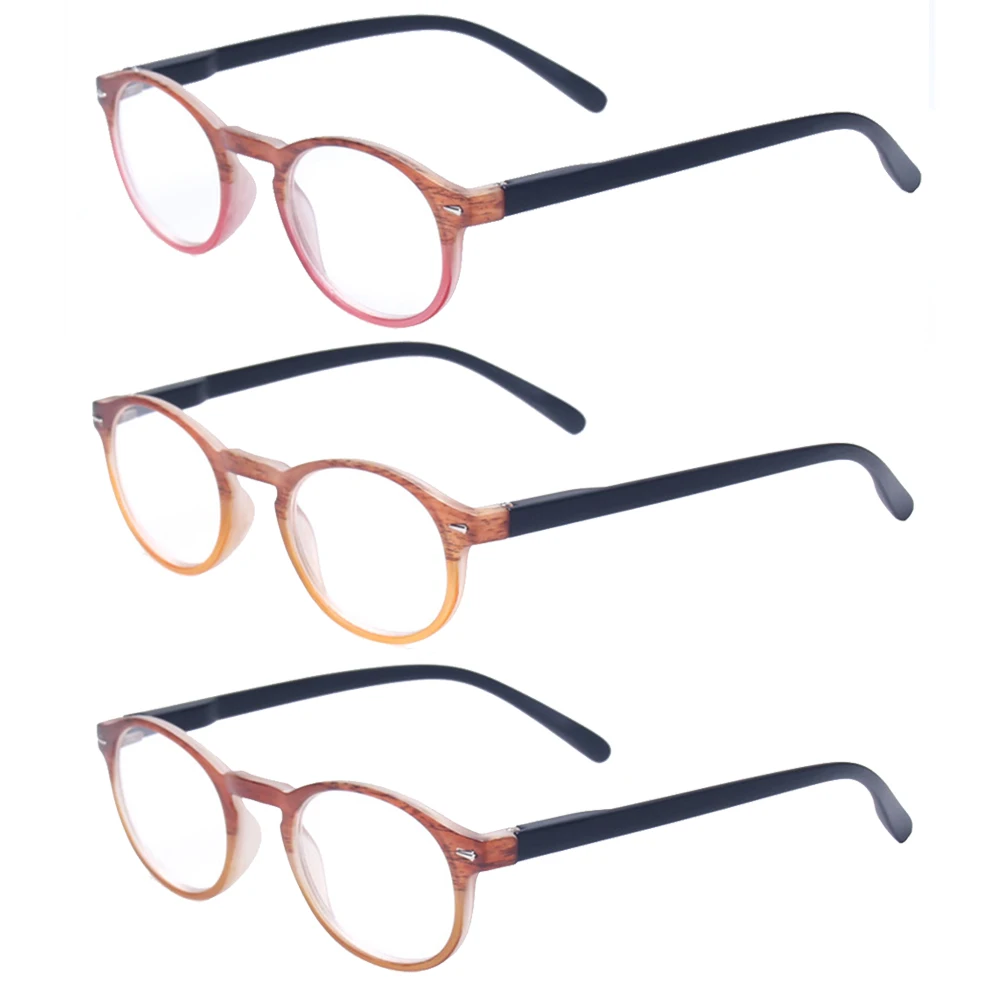 

Turezing Elastic Spring Hinge Reading Glasses Retro Round Wood Grain Frame Design Comfortable Women and Men HD Reader