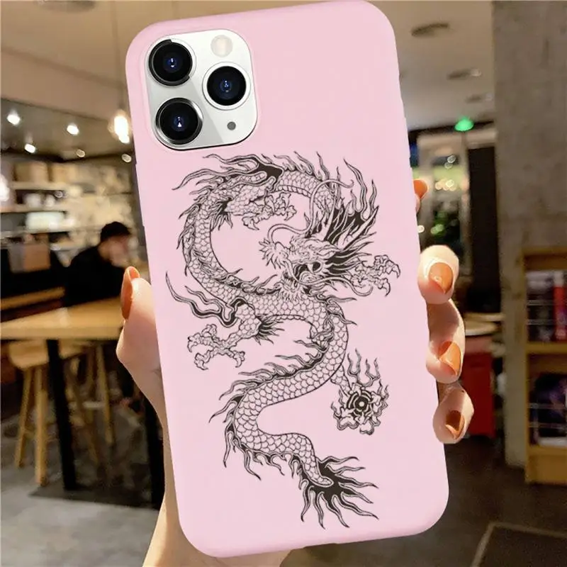 

Dragon chinese Phone Case Pink Candy Color for iPhone 6 7 8 11 12 s mini pro X XS XR MAX Plus