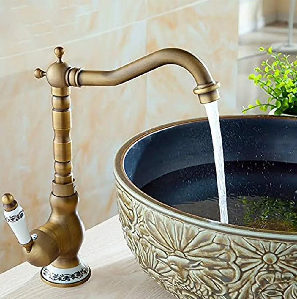

European Style Copper Washbas Faucet With Cold And Hot Bathroom Bathroom Button Single Connection Ceramic Filter Sink Faucet
