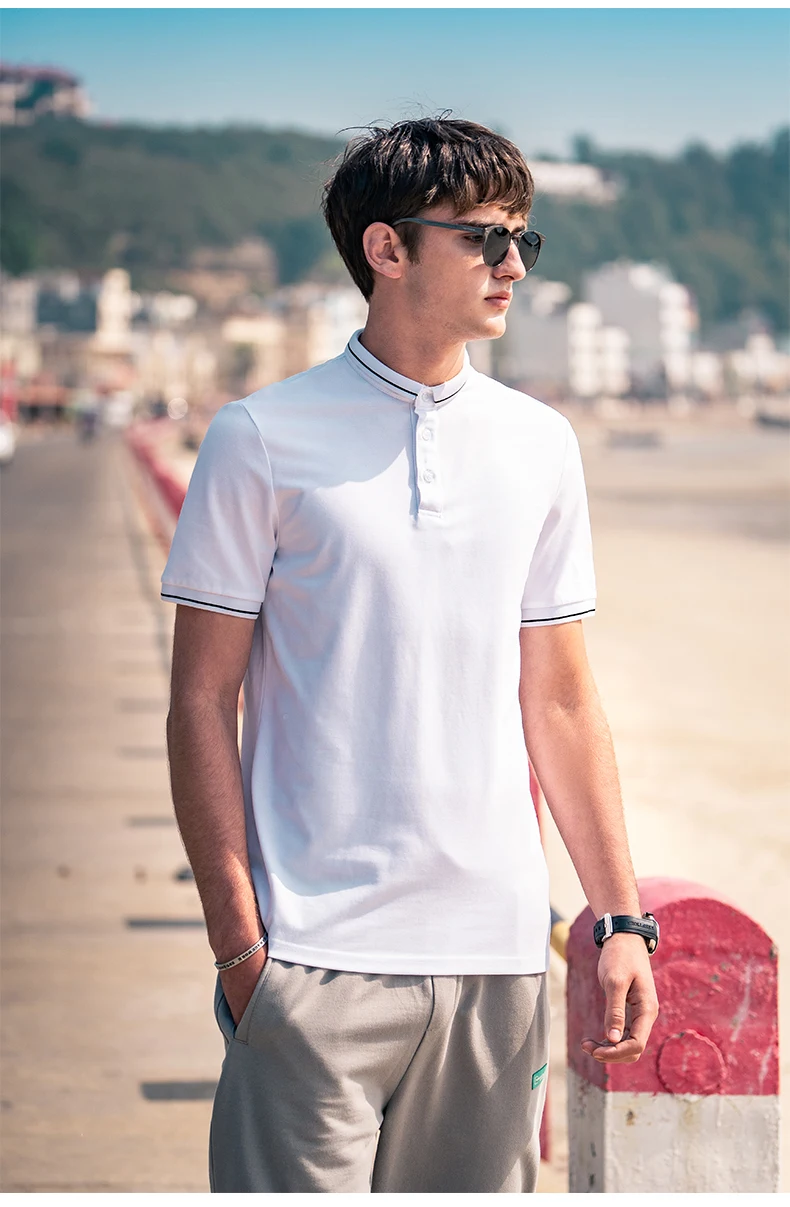 

Новинка 2927, стильная полосатая Изысканная Простая мужская рубашка-поло с маленьким воротником в европейском и американском стиле