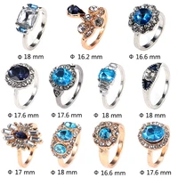 11pcs blue gem crystal boho finger jewelry geometric rhinestone leaf women ring sets hollow stacking finger rings vintage