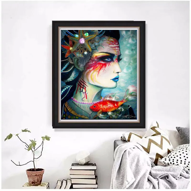

Full round 5D drill woman and fish diamond painting cross stitch wall decoration diamond mosaic diamond embroidery painting
