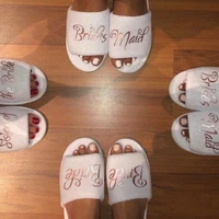 elegant rose gold wedding team bride to be party gifts custom name maid of honor bridesmaid slippers mother of bride slippers