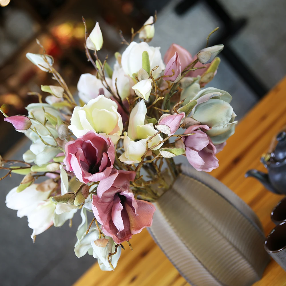 

51cm Artificial Flower Magnolia Branch Fabrics Fake Floral For Home Party Wedding Decoration And Mother's Day Craft Gifts