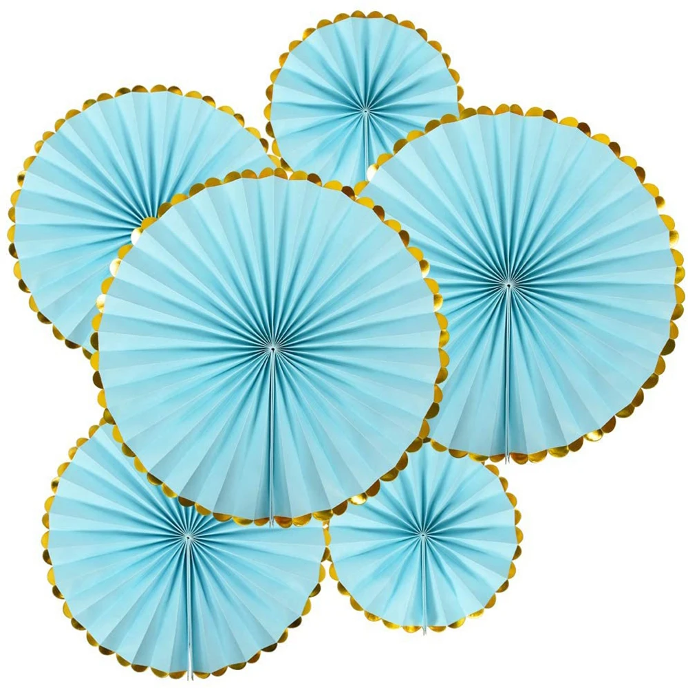 

6 PCS Blue Hanging Paper Fans Party Set Round Pattern Paper Garlands Decoration for Home Decor Elephant Party Birthday Baby Boy