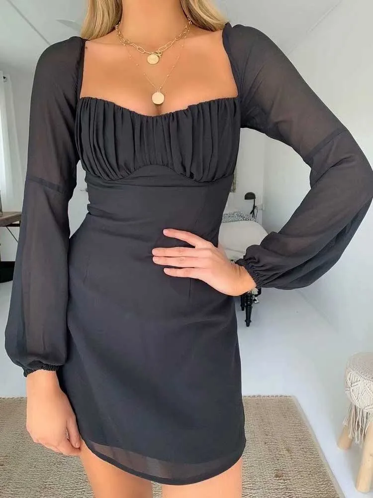 Женское Прозрачное платье yinlinhe черное облегающее с длинным рукавом открытой