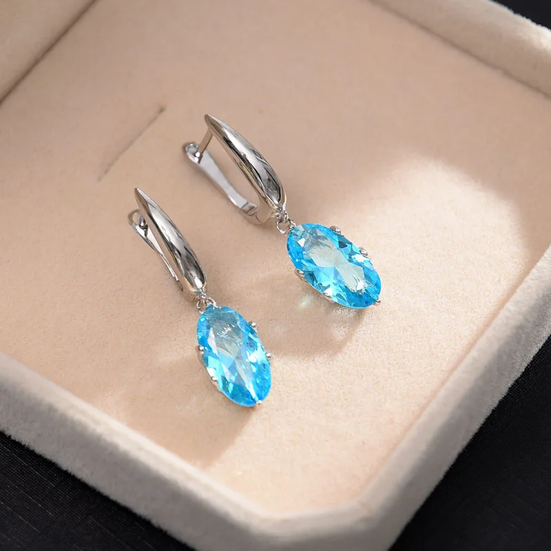 Silver-Sky blue MAIKALE, трендовые серьги-гвоздики для женщин, винтажная Капля воды, небесно-голубые серьги для свадебной вечеринки, кубический цирконий, Золотое ювелирное изделие для девочек - Окраска металла: Silver-Sky blue
