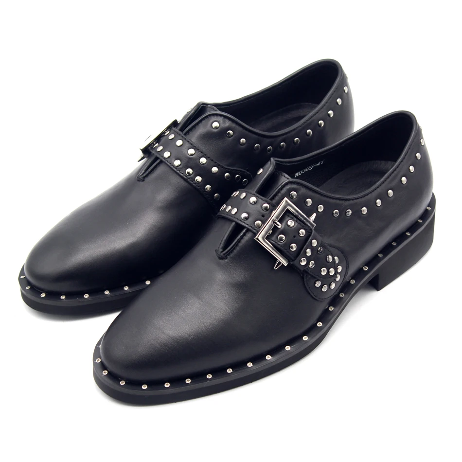 

England Stylye Black Rivet Shoes Genuine Leather Shoes for men High Quality Buckle Casual Shoes