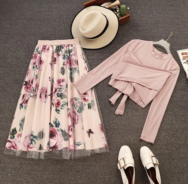 Весна-осень Женский комплект 2 шт. футболка с длинным рукавом необычной длины +