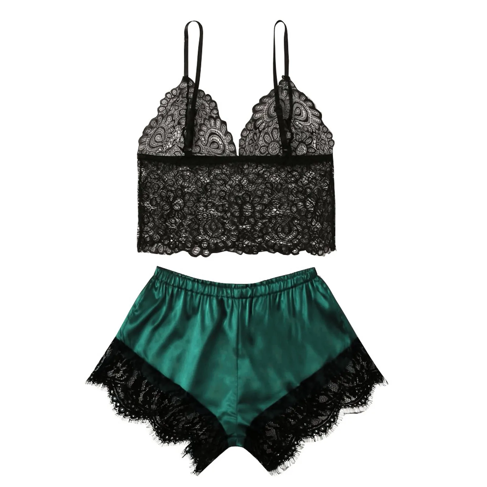 

MIARHB Women's Pajamas Suits With Shorts Lace Tops Satin Trousers Sets Lace Up Female Nightwear Sleepwear pyjamas pour femmes