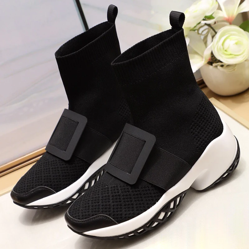 Высокие зимние вязаные ботинки 2019 г. Высококачественные кроссовки на платформе