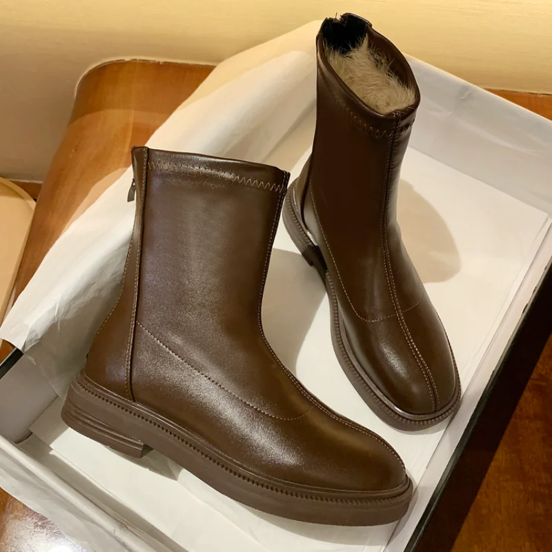 

New Winter Shoes Women Ankle Boots Fashion Low Heels Ladies Shoes Soft PU Leather Comfort Casual Women Boots Brand Design 2021