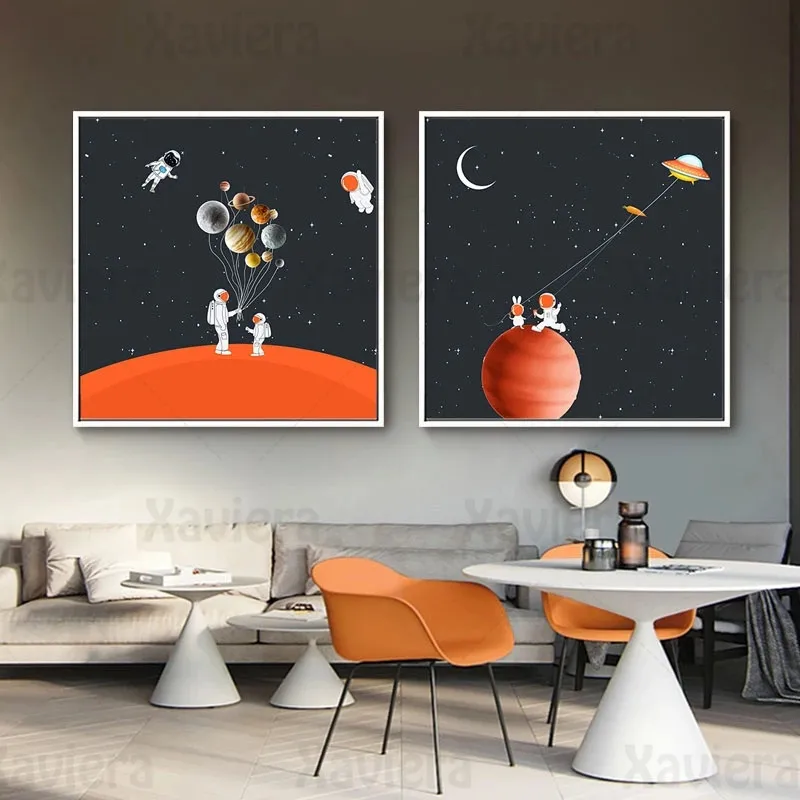 

Astronaut Space Planet Balloon Canvas Painting Starry Fantasy Wall Art Cartoon Posters and Prints Nordic Child Kids Nursery Home
