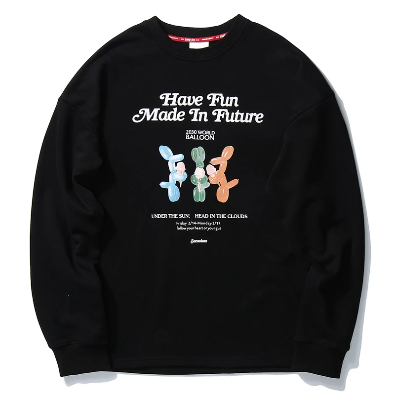 LENSTID Men Hip Hop Sweatshirts Funny Balloon Print Harajuku Streetwear Hipster Pullover Hoodies Autumn White Casual Tracksuit | Мужская