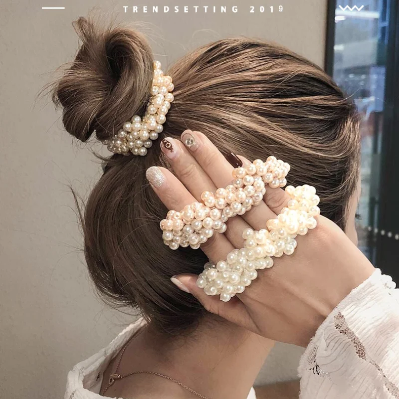 

Retro Imitation Pearls Elastic Hair Rubber Bands Solid Color Hair Ties Ropes For Women Girls Ponytail Holder Hair Accessories