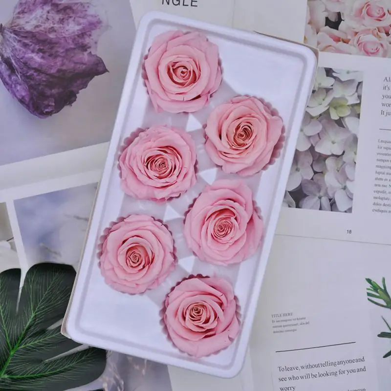 

Artificial Flower Immortal Rose Flower 5-6cm DIY Dry flowers Eternal Life Flower Valentine Wedding Material 6pcs / Box