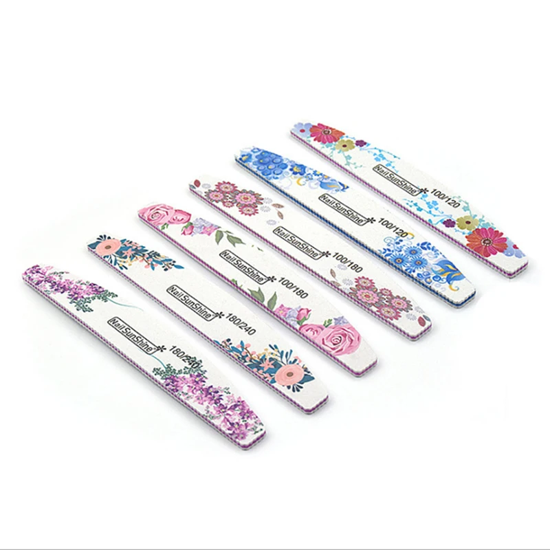 

100/120/180/240 Grit Double Side Nail Polishing Buffer Sandpaper Pedicure Tool Nail File Sanding Files Flower Printed Manicure
