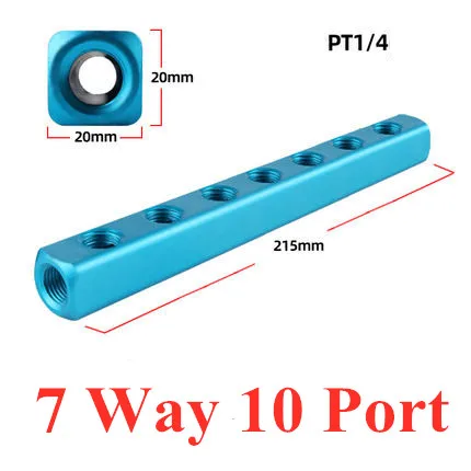 7 Way 10 Port 1/" PT резьбовой порт 2 3 4 5 6 7 8 9 способ Пневматический быстрый соединитель воздушный шланг алюминиевый коллектор блок сплиттер дистрибьютор - Цвет: 7 Way 10 Port