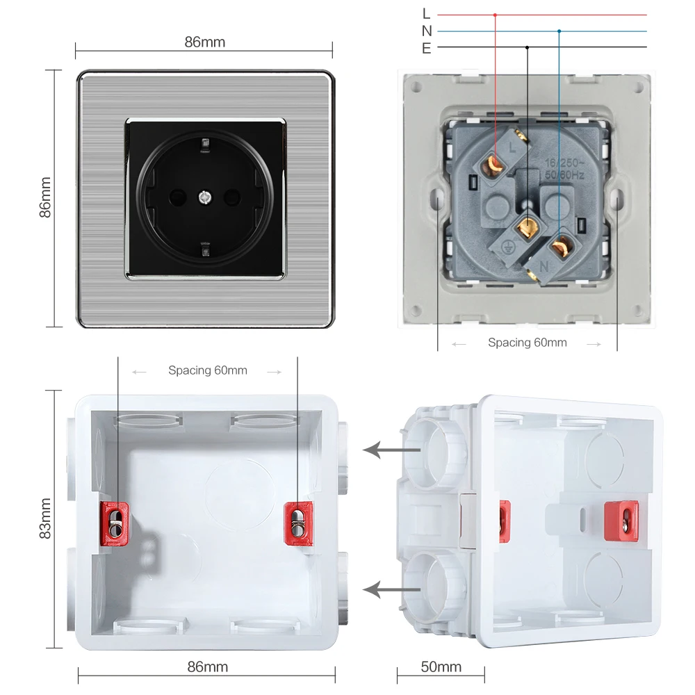 SRAN 16A французская настенная розетка Роскошная Enchufe нержавеющая сталь Матовая