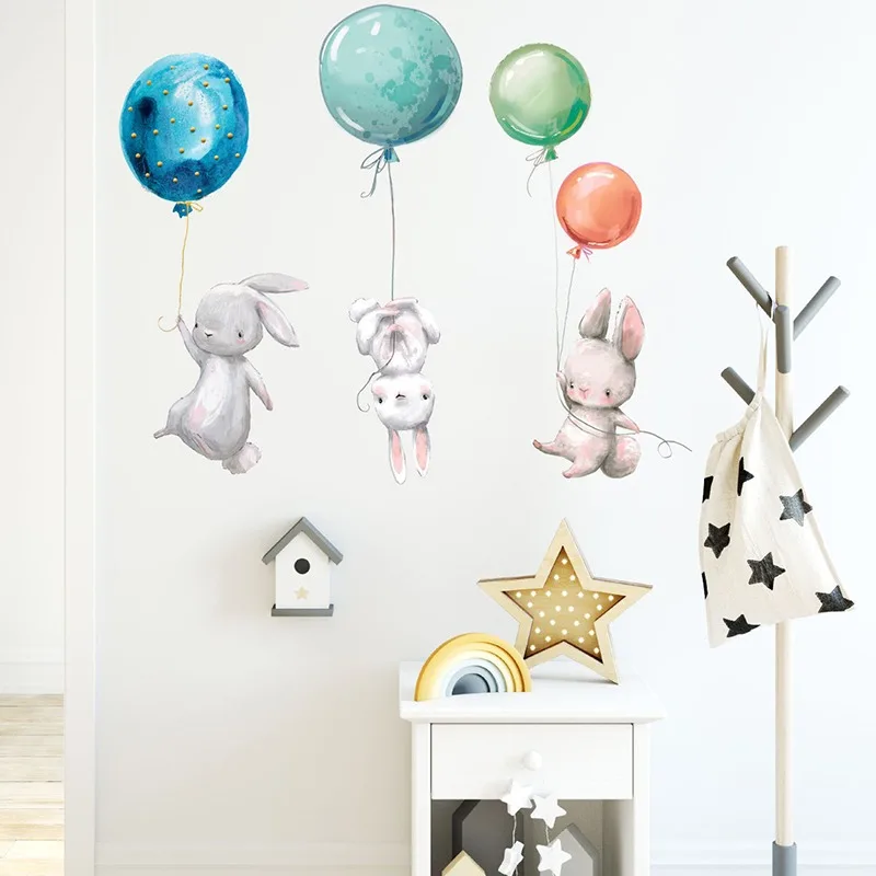 

Animal Cartoon Wall Stickers For Kids Rooms Balloon Bunny Decorative 3D Wall Stickers For Children Rooms Large Kids Wall Decals