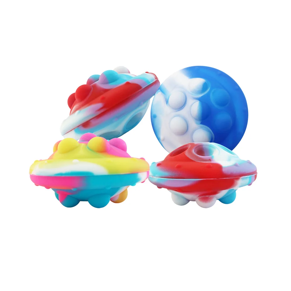 

3D UFO Shape Sensory LED Stress Balls Push Pops On Bubble Decompression Anxiety Relief Fingertip Popper Ball Fidget Toys