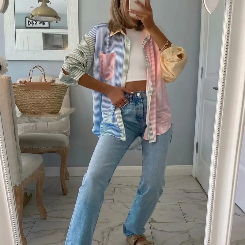 Блузка YOZOU Женская в полоску с длинным рукавом на пуговицах | одежда