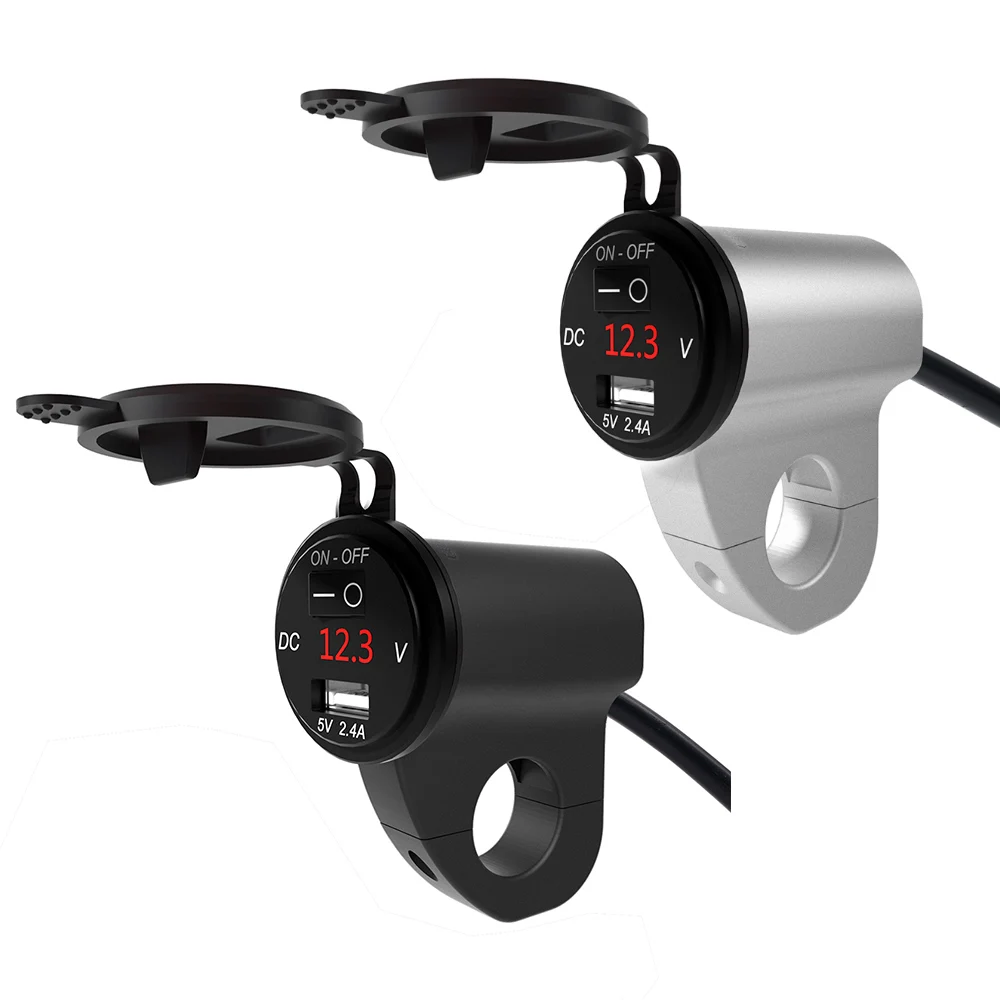 

Motorcycle USB Charger Aluminum Alloy Waterproof Mobile Phone Adapter Digital Display 5V 2.4A Car Fast Charging With Switch