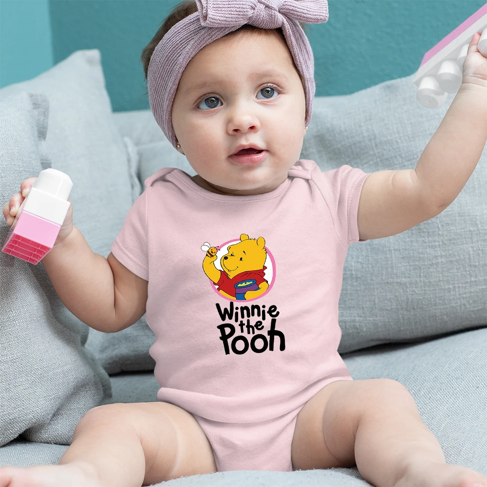 

Sweet Cute Baby Girl Newborn Clothes Winnie the Pooh Print Pink Infant Onesie America Fashion Kawaii Disney Baby Romper Dropship