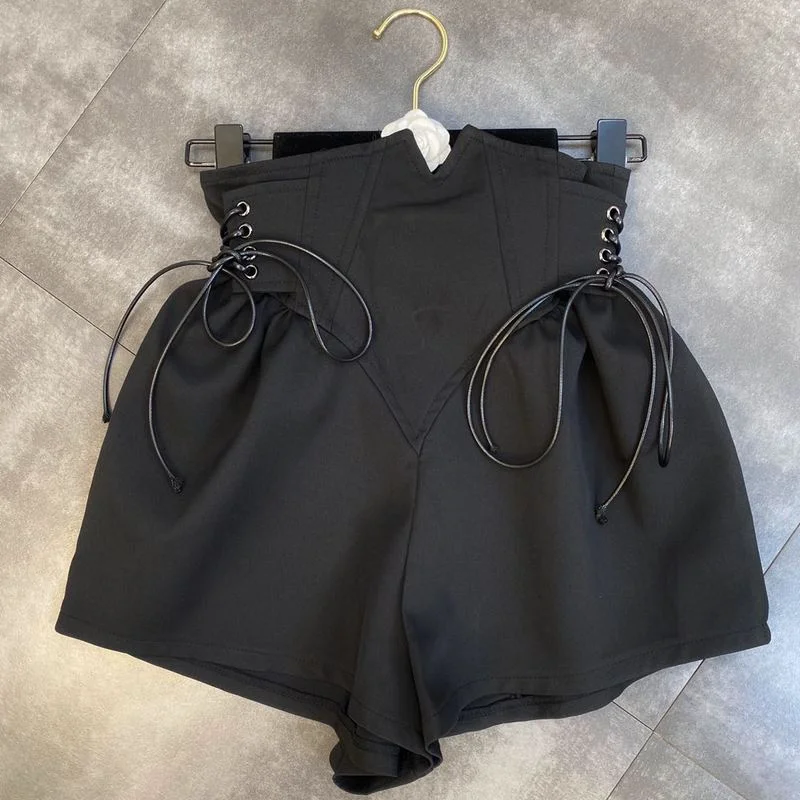 

ZCSMLL 2021 Autumn and Winter Split Knitting Waist Wide Trousers Legs Are Thin Black High-waisted Wide-leg Women Shorts